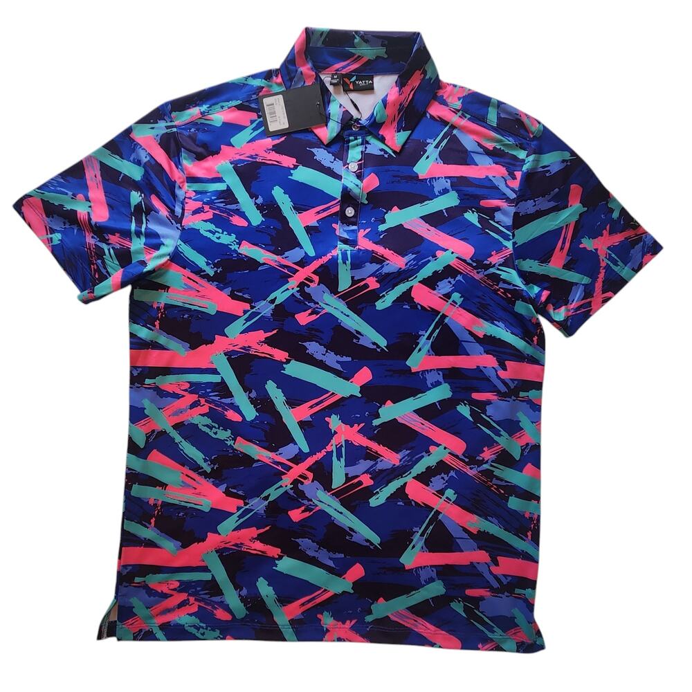 NWT Yatta Golf 8-Track Bright Brush Stroke Polo Shirt sz M